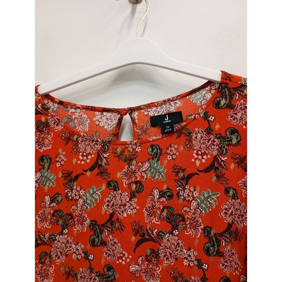 Jason Wu Top Womens Size 1X Orange Lace Trim Floral BOHO Cottage Long Sleeve - Picture 2 of 11